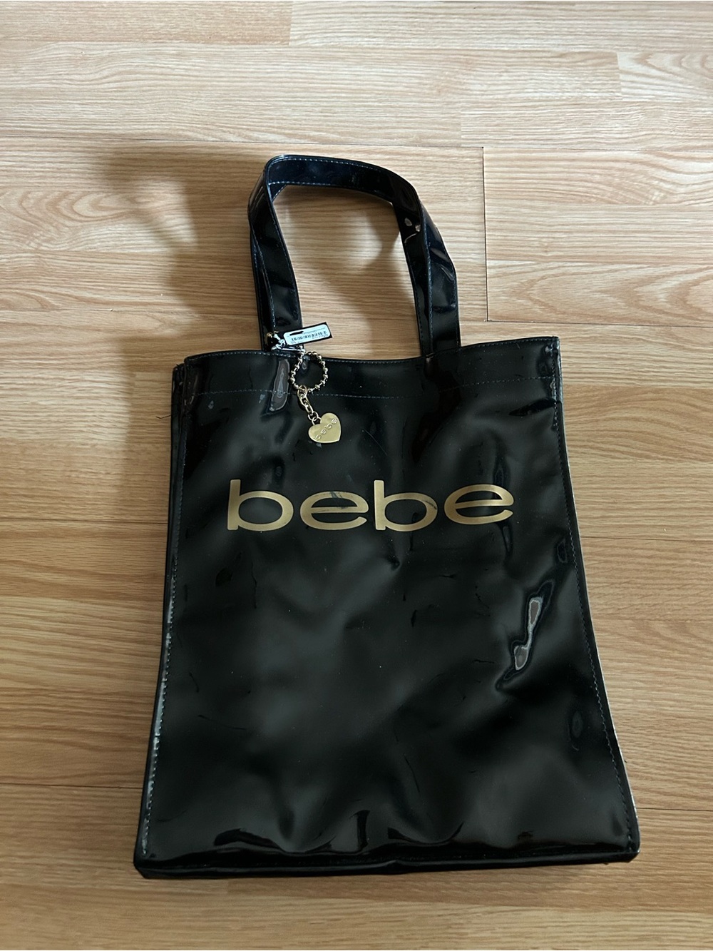 NEW bebe Black Patent Finish Leopard Tote Bag